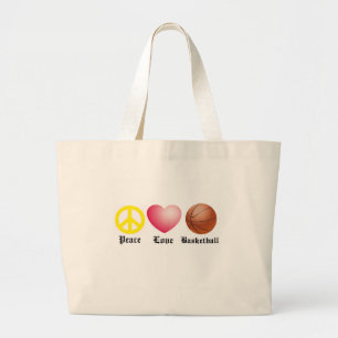 Vrede, liefde, Basketball Grote Tote Bag