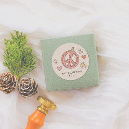 Vrede & Liefde Bauble Retro Groovy Kerstvakantie Ronde Sticker