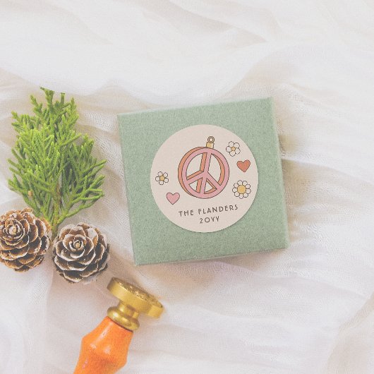 Vrede & Liefde Bauble Retro Groovy Kerstvakantie Ronde Sticker