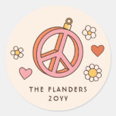 Vrede & Liefde Bauble Retro Groovy Kerstvakantie Ronde Sticker (Voorkant)