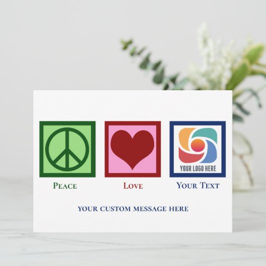 Vrede Liefde Bedrijf Logo Aangepaste Kerstmis Feestdagenkaart (Staand voorkant)