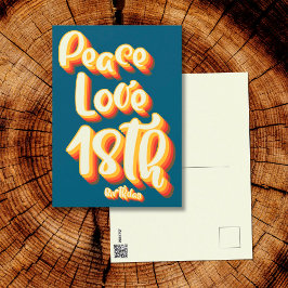 Vrede Liefde Blauw Retro Groovy 18e Verjaardag Briefkaart