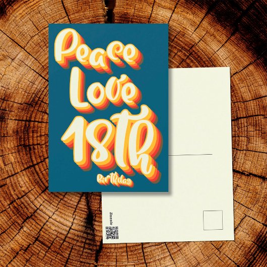 Vrede Liefde Blauw Retro Groovy 18e Verjaardag Briefkaart