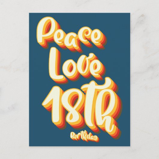 Vrede Liefde Blauw Retro Groovy 18e Verjaardag Briefkaart (Voorkant)