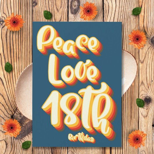 Vrede Liefde Blauw Retro Groovy Zonsondergang 18e Kaart