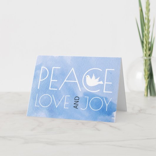 Vrede, liefde, blijdschap blauw waterverf, duif ke feestdagen kaart (Voorkant)