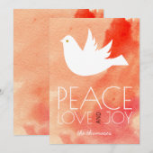 Vrede, liefde, blijdschap koraal waterverf & duif  feestdagenkaart (Voorkant / Achterkant)