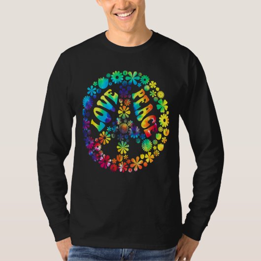 Vrede Liefde Bloemen Grafisch Vredesteken Tie Dye T-shirt (Voorkant)