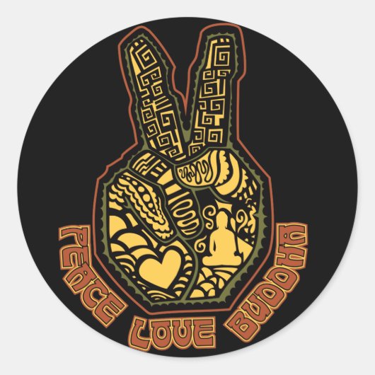 Vrede, liefde, Boeddha Ronde Sticker (Voorkant)