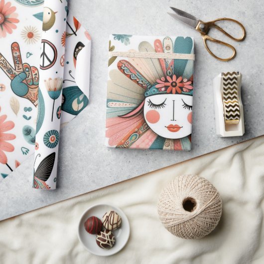 Vrede & Liefde Boho Bloemen Wrapping Papier (Crafts)
