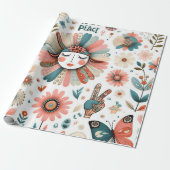 Vrede & Liefde Boho Bloemen Wrapping Papier (Uitgerold)