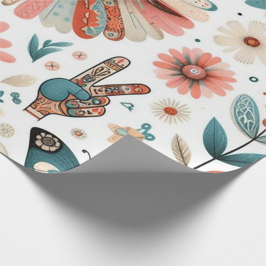 Vrede & Liefde Boho Bloemen Wrapping Papier (Hoek)