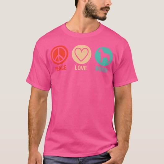 Vrede Liefde Bokser Hond Hart Graphic Boxer D T-shirt (Voorkant)