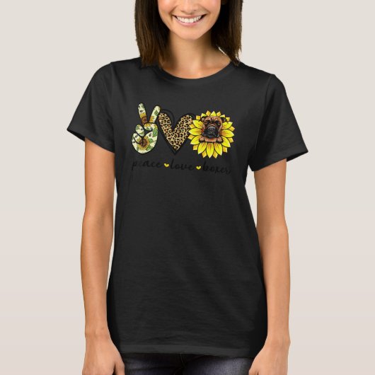 Vrede Liefde Boxer Hond Zonnebloem T-shirt (Voorkant)