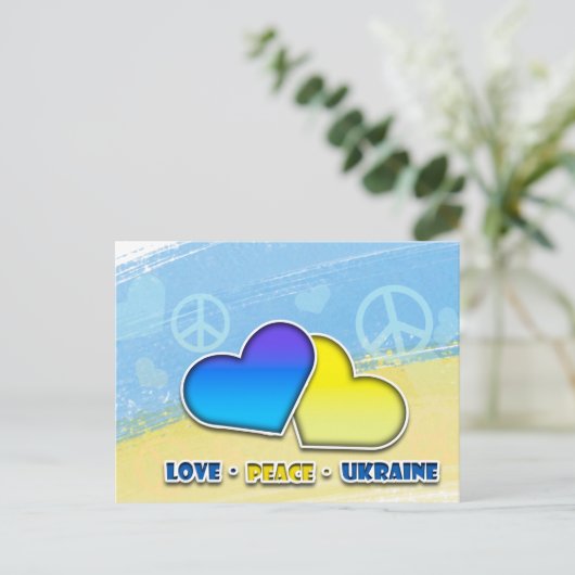 Vrede. Liefde. Briefkaart Oekraïne (Staand voorkant)