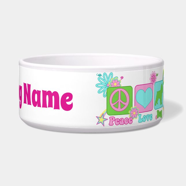 Vrede, liefde, Brussel Griffon Voerbakje (Voorkant)