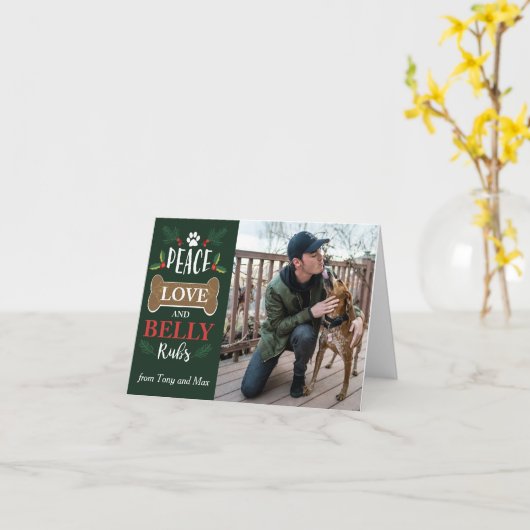 Vrede Liefde Buikwrijven Hond Prettige Feestdagen  Kaart (Gele Bloem)