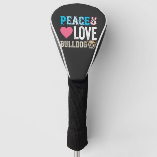 Vrede Liefde Bulldog Vector Golfheadcover (Voorkant)