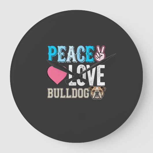 Vrede Liefde Bulldog Vector Grote Klok (Voorkant)