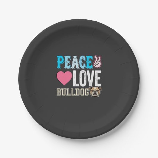 Vrede Liefde Bulldog Vector Papieren Bordje (Voorkant)