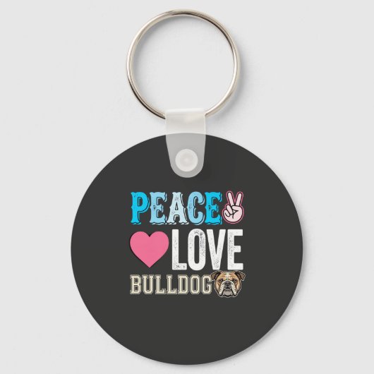 Vrede Liefde Bulldog Vector Sleutelhanger (Voorkant)