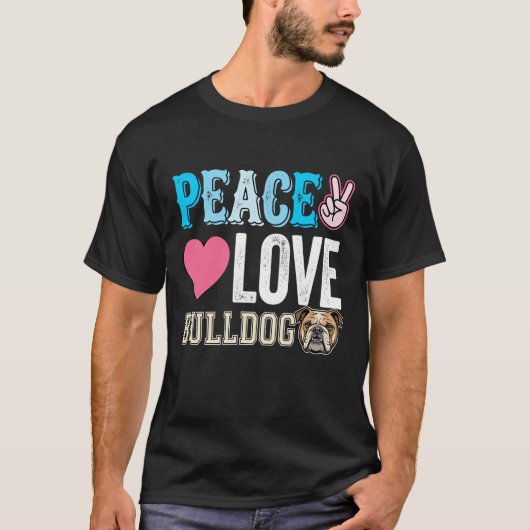 Vrede Liefde Bulldog Vector T-shirt (Voorkant)
