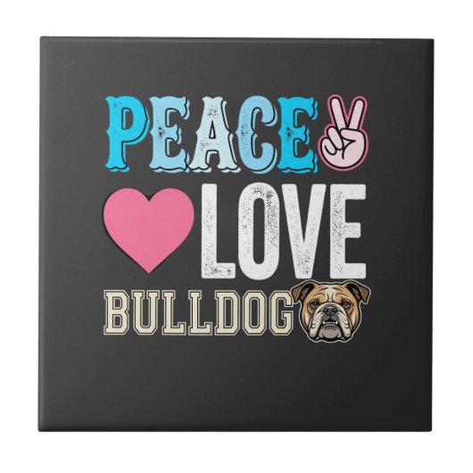 Vrede Liefde Bulldog Vector Tegeltje (Voorkant)