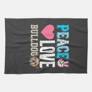 Vrede Liefde Bulldog Vector Theedoek
