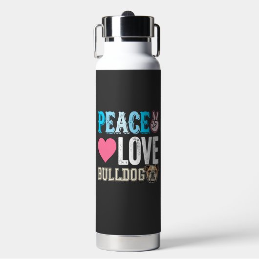 Vrede Liefde Bulldog Vector Waterfles (Voorkant)