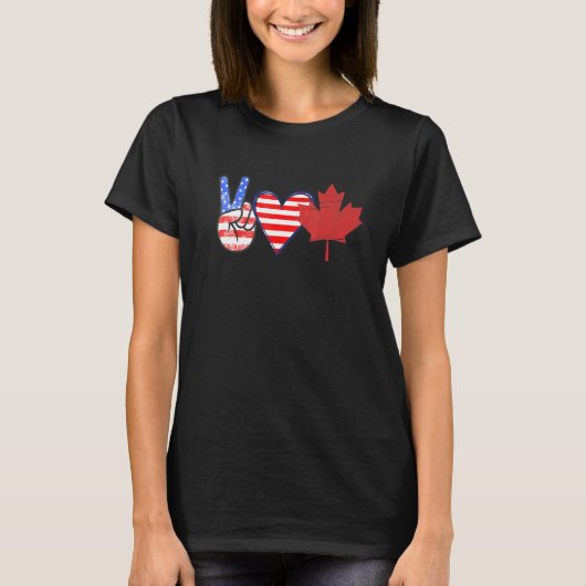 Vrede Liefde Canada VS Vlag Hart Canadees Amerika T-shirt (Voorkant)