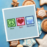 Vrede Liefde Chanoeka Menorah Schattigee Blauwe Pa Servet<br><div class="desc">Peace Love Hanukkah napkin voor een joods persoon die graag Chanoeka viert. Een  vredesteken,  hart,  en een mooie menorah op blauw feest luiers.</div>