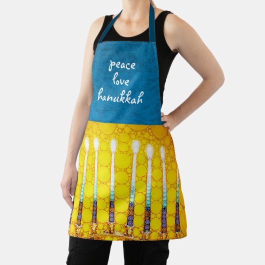 Vrede Liefde Chanoeka Script Geel Menorah Custom Schort (Insitu)
