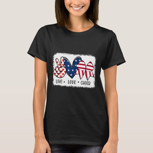 Vrede Liefde Cheer USA Vlag 4 Juli Cheerleading T-shirt (Voorkant)