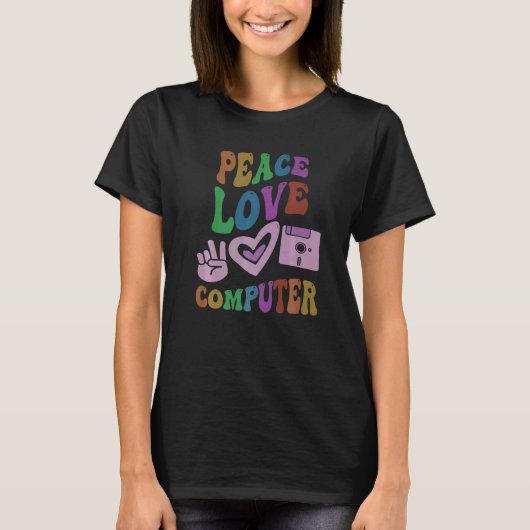 VREDE LIEFDE COMPUTER Retro Technologie Leraar Gro T-shirt (Voorkant)