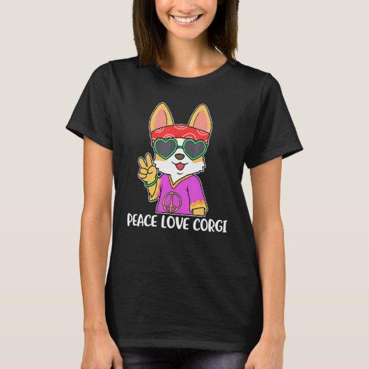Vrede Liefde Corgi Corgi T-shirt (Voorkant)