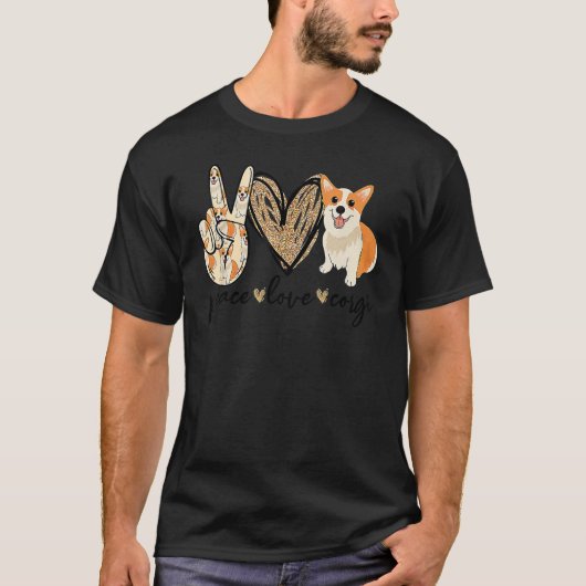 Vrede Liefde Corgi Hond Moeder T-shirt (Voorkant)