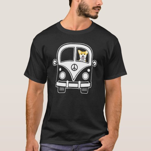 Vrede Liefde Corgi In Hippie Bus T-shirt (Voorkant)