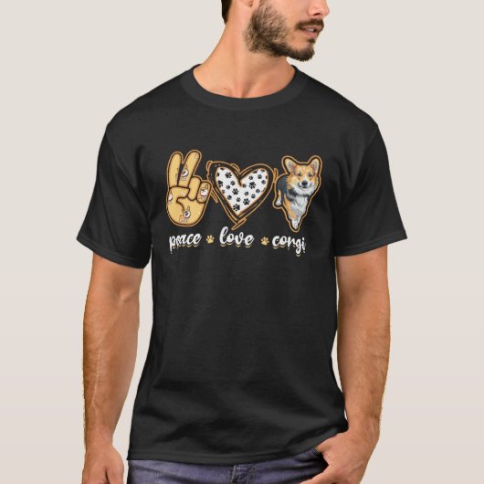 Vrede Liefde Corgi  Welshe corgi T-shirt (Voorkant)