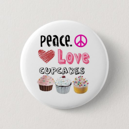Vrede. Liefde. Cupcakes. Knoop Ronde Button 5,7 Cm (Voorkant)