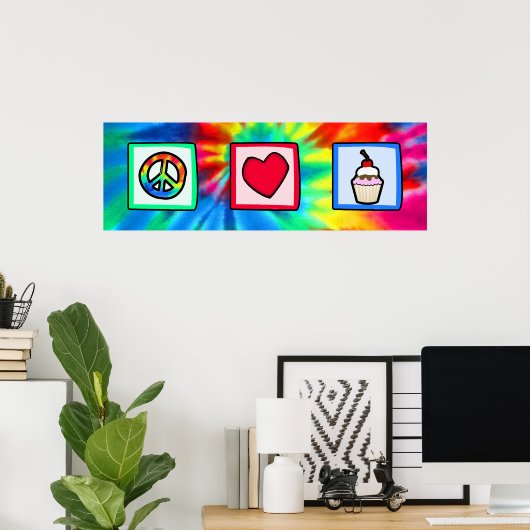 Vrede, liefde, cupcakes poster (Thuiskantoor)