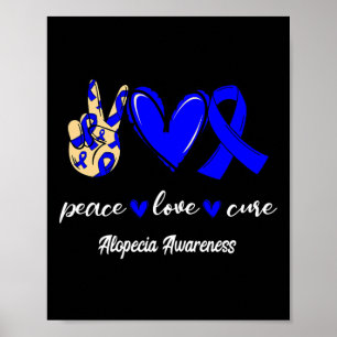 Vrede Liefde Cure Alopecia Blauw Lint Bewustzijn Poster