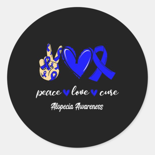 Vrede Liefde Cure Alopecia Blauw Lint Bewustzijn Ronde Sticker (Voorkant)