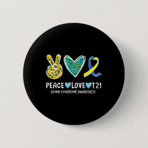Vrede Liefde Cure Blauw en Geel Lint Down Syndro Ronde Button 5,7 Cm