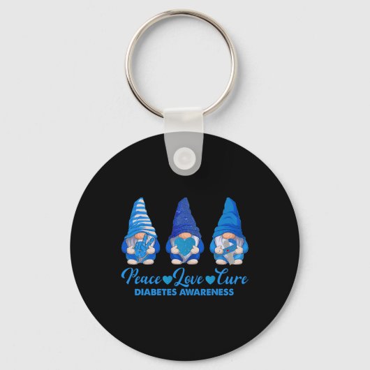 Vrede Liefde Cure Blauwe Gnomen T1D Diabetes Aware Sleutelhanger (Voorkant)