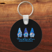 Vrede Liefde Cure Blauwe Gnomen T1D Diabetes Aware Sleutelhanger (Voorkant)