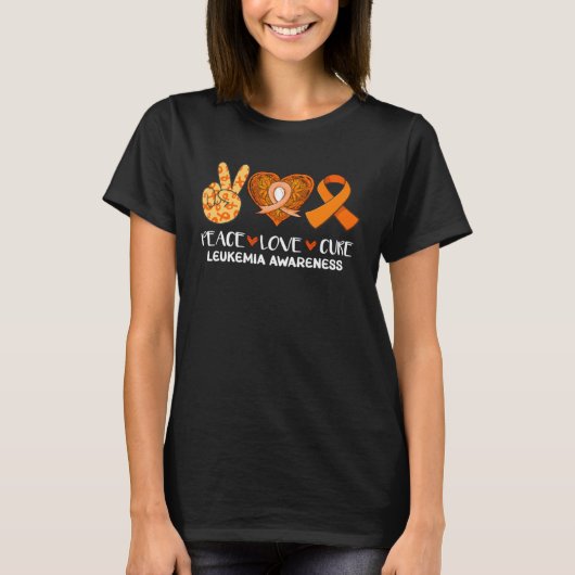 Vrede Liefde Cure Leukemie Bewustzijn Oranje Lint  T-shirt (Voorkant)