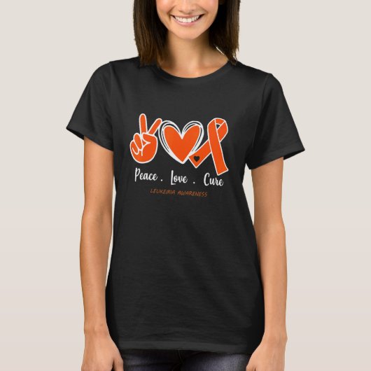 Vrede Liefde Cure Leukemie Bewustzijn Oranje Lint  T-shirt (Voorkant)