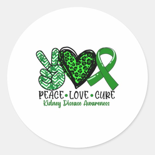 Vrede Liefde Cure Nierziekte Awareness Maand Ronde Sticker (Voorkant)