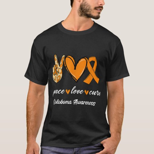 Vrede Liefde Cure Oranje Lint Coloboma Awareness G T-shirt (Voorkant)