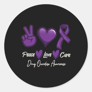Vrede Liefde Cure Paarse Drug Overdosis Awareness Ronde Sticker